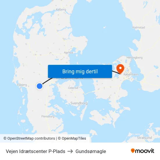 Vejen Idrætscenter P-Plads to Gundsømagle map