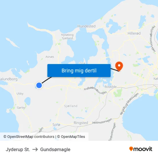 Jyderup St. to Gundsømagle map