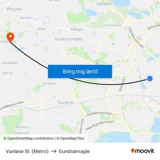 Vanløse St. (Metro) to Gundsømagle map