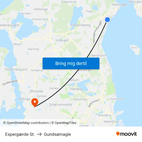 Espergærde St. to Gundsømagle map