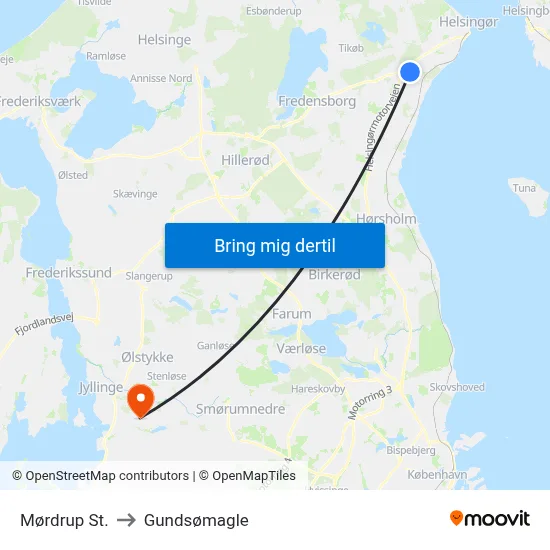 Mørdrup St. to Gundsømagle map