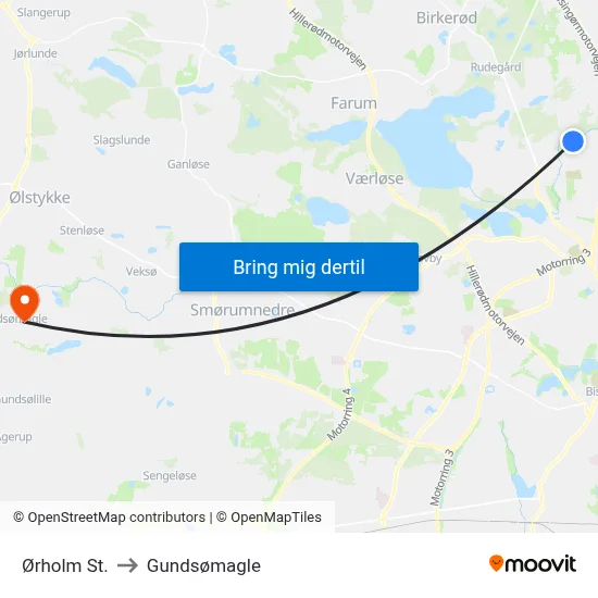 Ørholm St. to Gundsømagle map