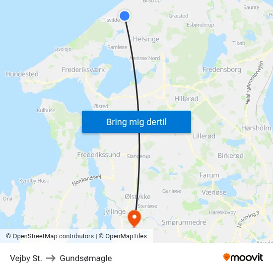 Vejby St. to Gundsømagle map