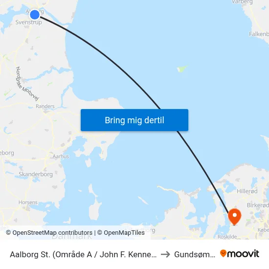 Aalborg St. (Område A / John F. Kennedys Plads) to Gundsømagle map