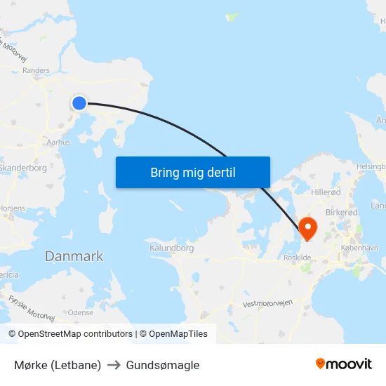 Mørke (Letbane) to Gundsømagle map