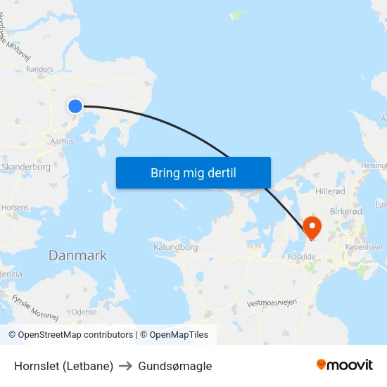 Hornslet (Letbane) to Gundsømagle map