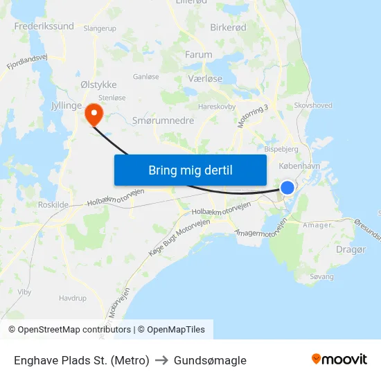 Enghave Plads St. (Metro) to Gundsømagle map