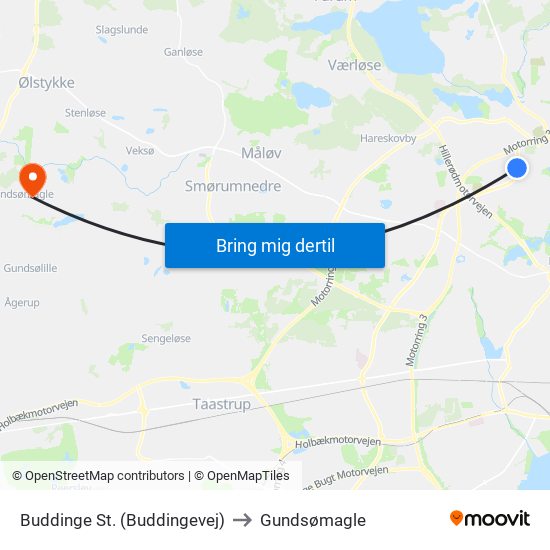 Buddinge St. (Buddingevej) to Gundsømagle map