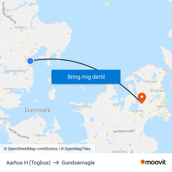 Aarhus H (Togbus) to Gundsømagle map