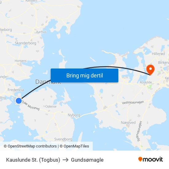 Kauslunde St. (Togbus) to Gundsømagle map