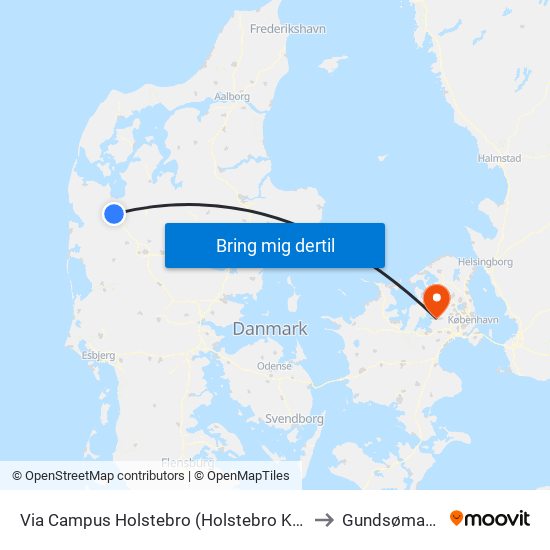 Via Campus Holstebro (Holstebro Kom) to Gundsømagle map