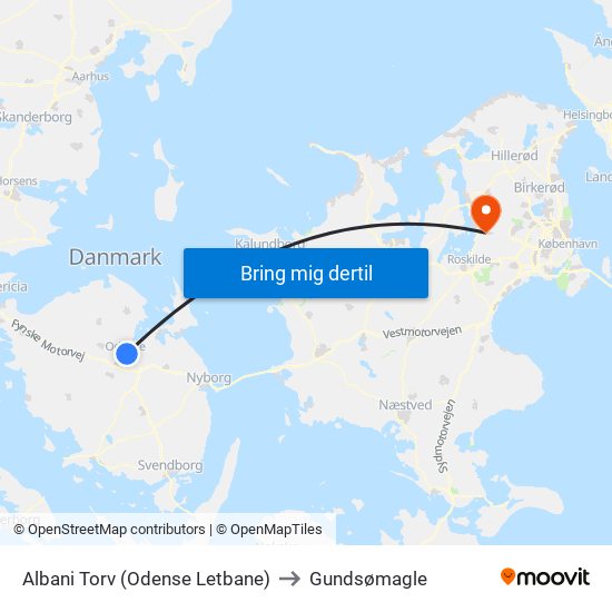 Albani Torv (Odense Letbane) to Gundsømagle map