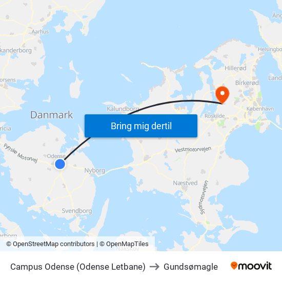 Campus Odense (Odense Letbane) to Gundsømagle map
