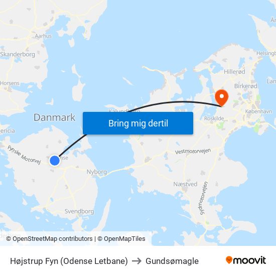 Højstrup Fyn (Odense Letbane) to Gundsømagle map