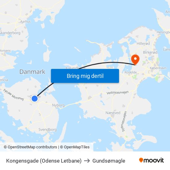 Kongensgade (Odense Letbane) to Gundsømagle map