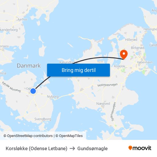 Korsløkke (Odense Letbane) to Gundsømagle map