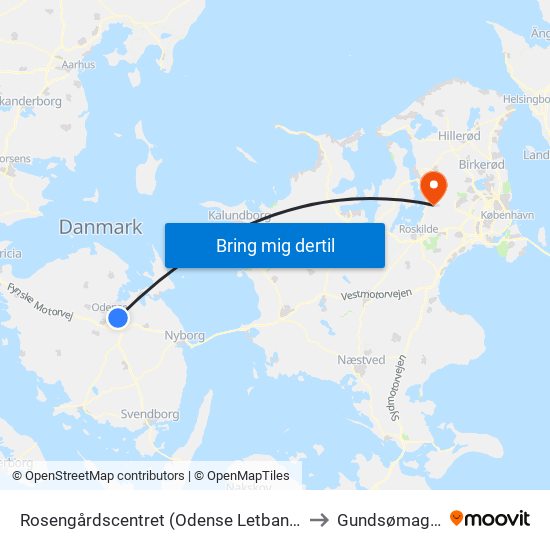 Rosengårdscentret (Odense Letbane) to Gundsømagle map