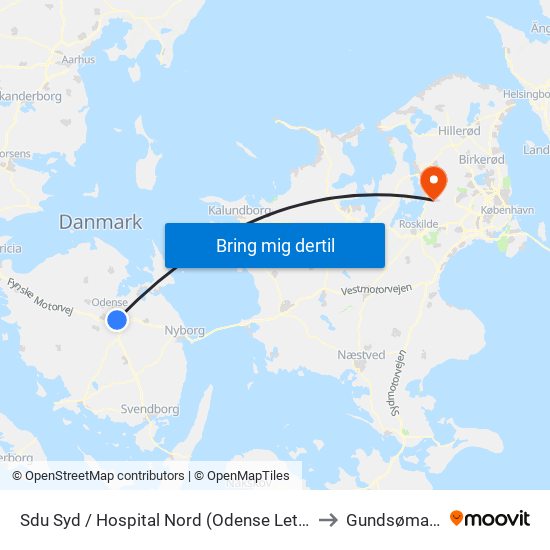 Sdu Syd / Hospital Nord (Odense Letbane) to Gundsømagle map