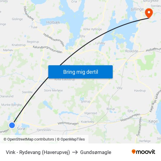 Vink - Rydevang (Haverupvej) to Gundsømagle map