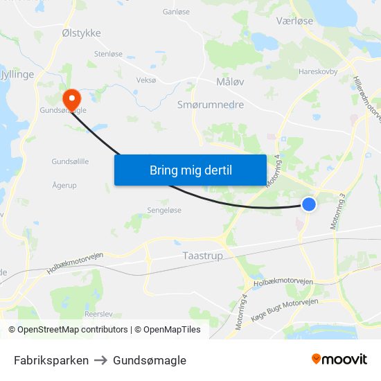 Fabriksparken to Gundsømagle map
