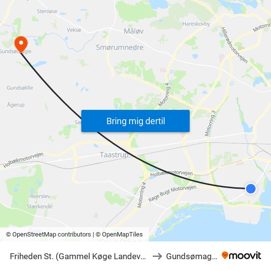 Friheden St. (Gammel Køge Landevej) to Gundsømagle map