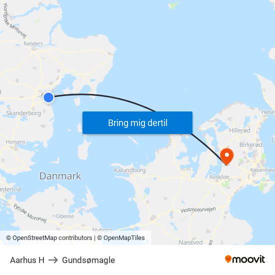 Aarhus H to Gundsømagle map
