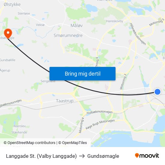 Langgade St. (Valby Langgade) to Gundsømagle map