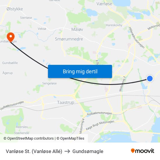 Vanløse St. (Vanløse Allé) to Gundsømagle map