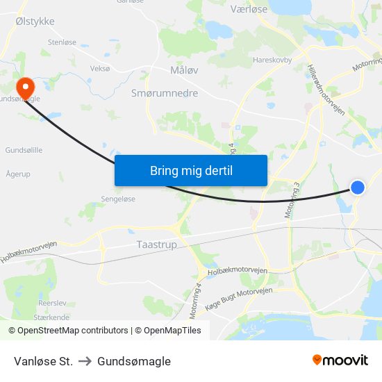 Vanløse St. to Gundsømagle map