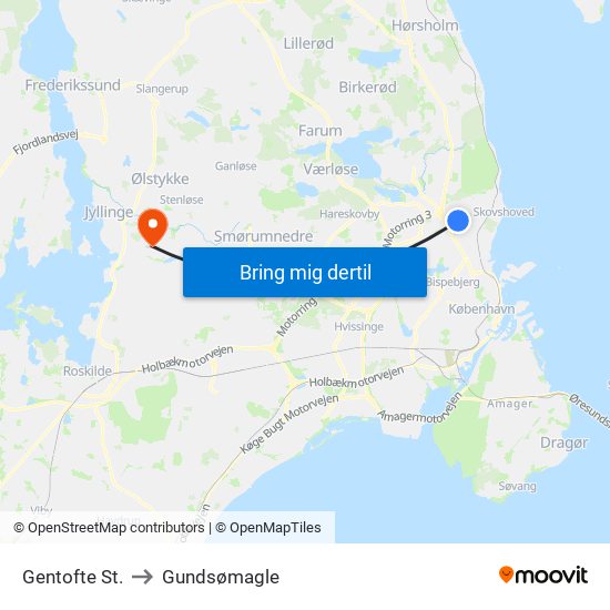 Gentofte St. to Gundsømagle map