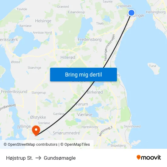 Højstrup St. to Gundsømagle map