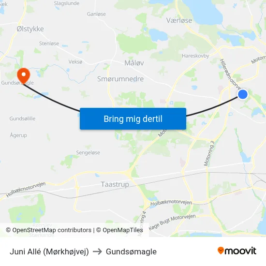 Juni Allé (Mørkhøjvej) to Gundsømagle map