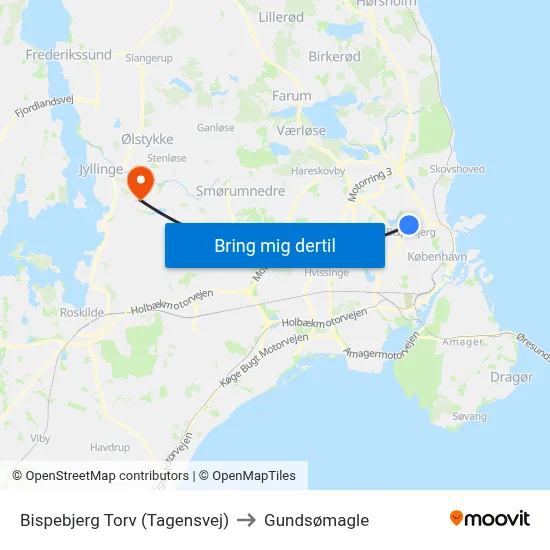 Bispebjerg Torv (Tagensvej) to Gundsømagle map
