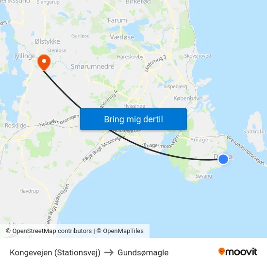 Kongevejen (Stationsvej) to Gundsømagle map