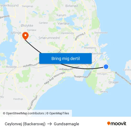 Ceylonvej (Backersvej) to Gundsømagle map