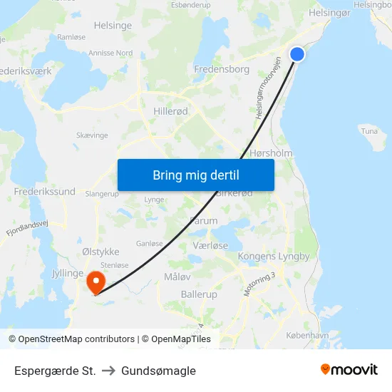 Espergærde St. to Gundsømagle map