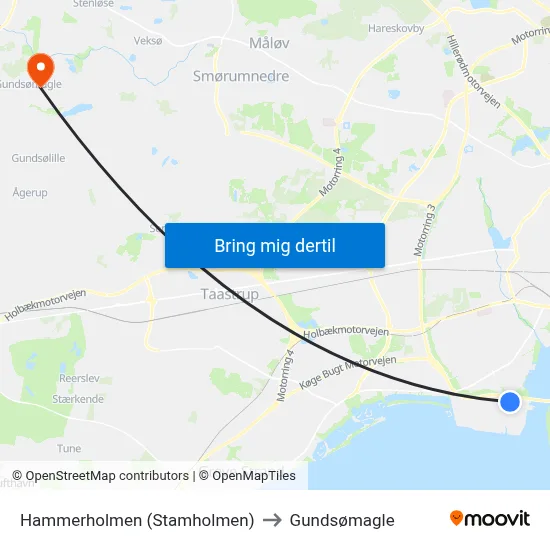 Hammerholmen (Stamholmen) to Gundsømagle map