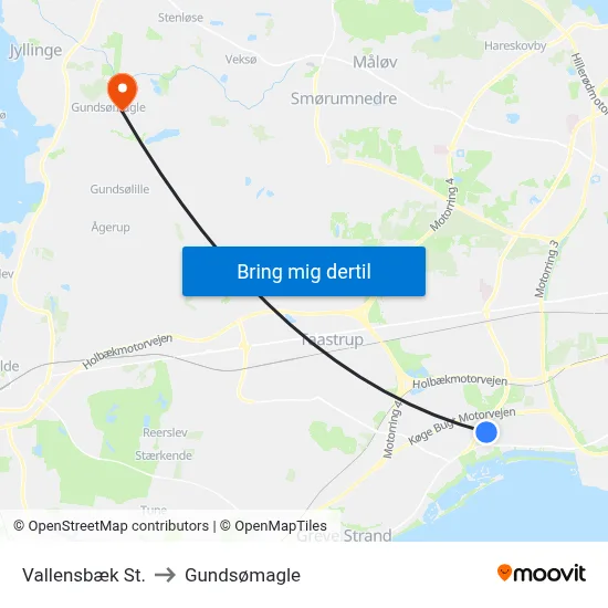 Vallensbæk St. to Gundsømagle map