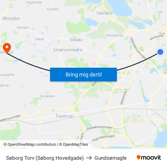 Søborg Torv (Søborg Hovedgade) to Gundsømagle map