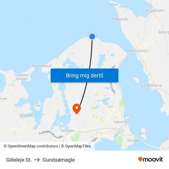 Gilleleje St. to Gundsømagle map