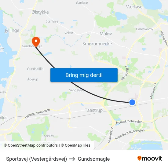 Sportsvej (Vestergårdsvej) to Gundsømagle map