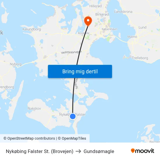 Nykøbing Falster St. (Brovejen) to Gundsømagle map