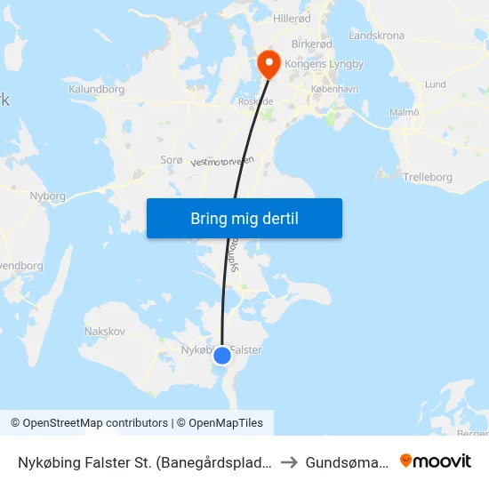 Nykøbing Falster St. (Banegårdspladsen) to Gundsømagle map