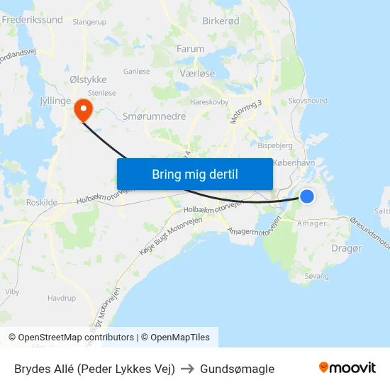Brydes Allé (Peder Lykkes Vej) to Gundsømagle map