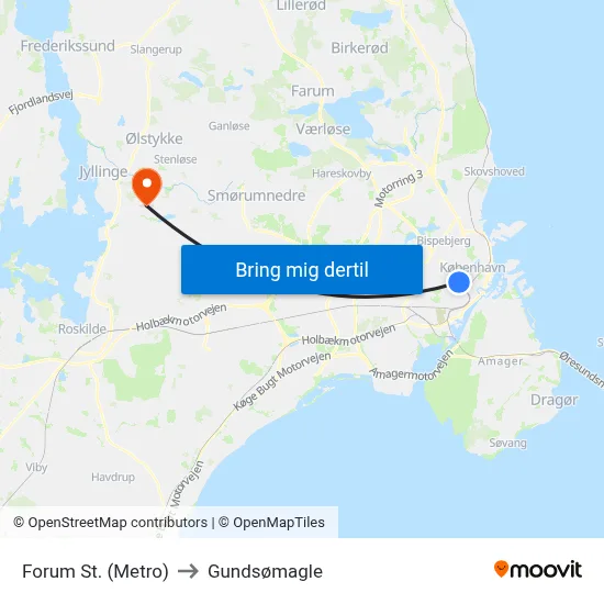 Forum St. (Metro) to Gundsømagle map