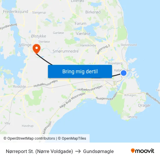 Nørreport St. (Nørre Voldgade) to Gundsømagle map