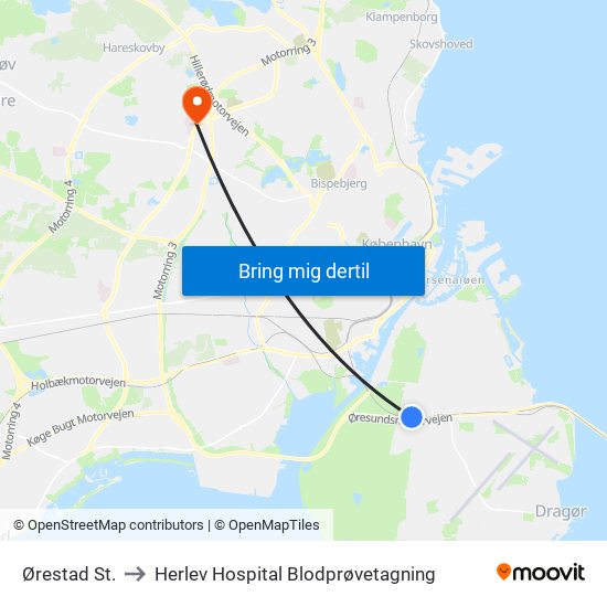 Ørestad St. to Herlev Hospital Blodprøvetagning map