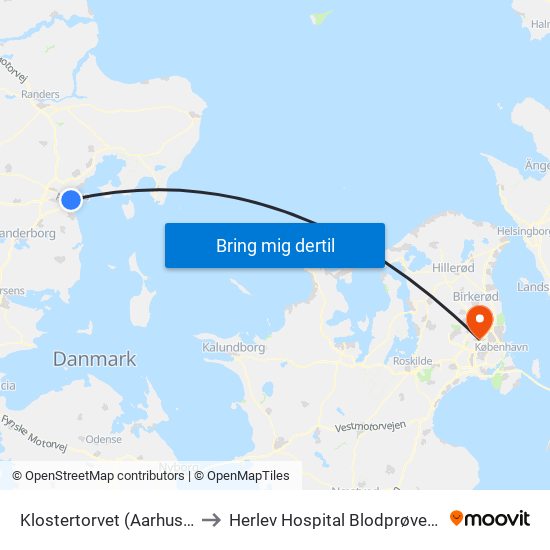 Klostertorvet (Aarhus Kom) to Herlev Hospital Blodprøvetagning map