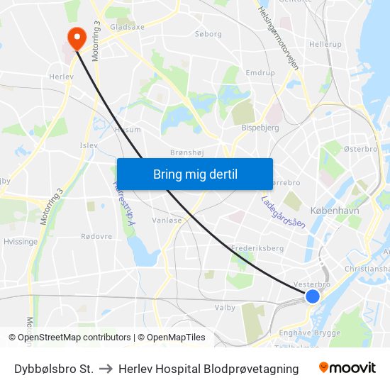 Dybbølsbro St. to Herlev Hospital Blodprøvetagning map