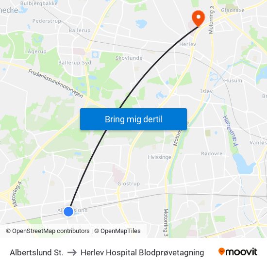 Albertslund St. to Herlev Hospital Blodprøvetagning map